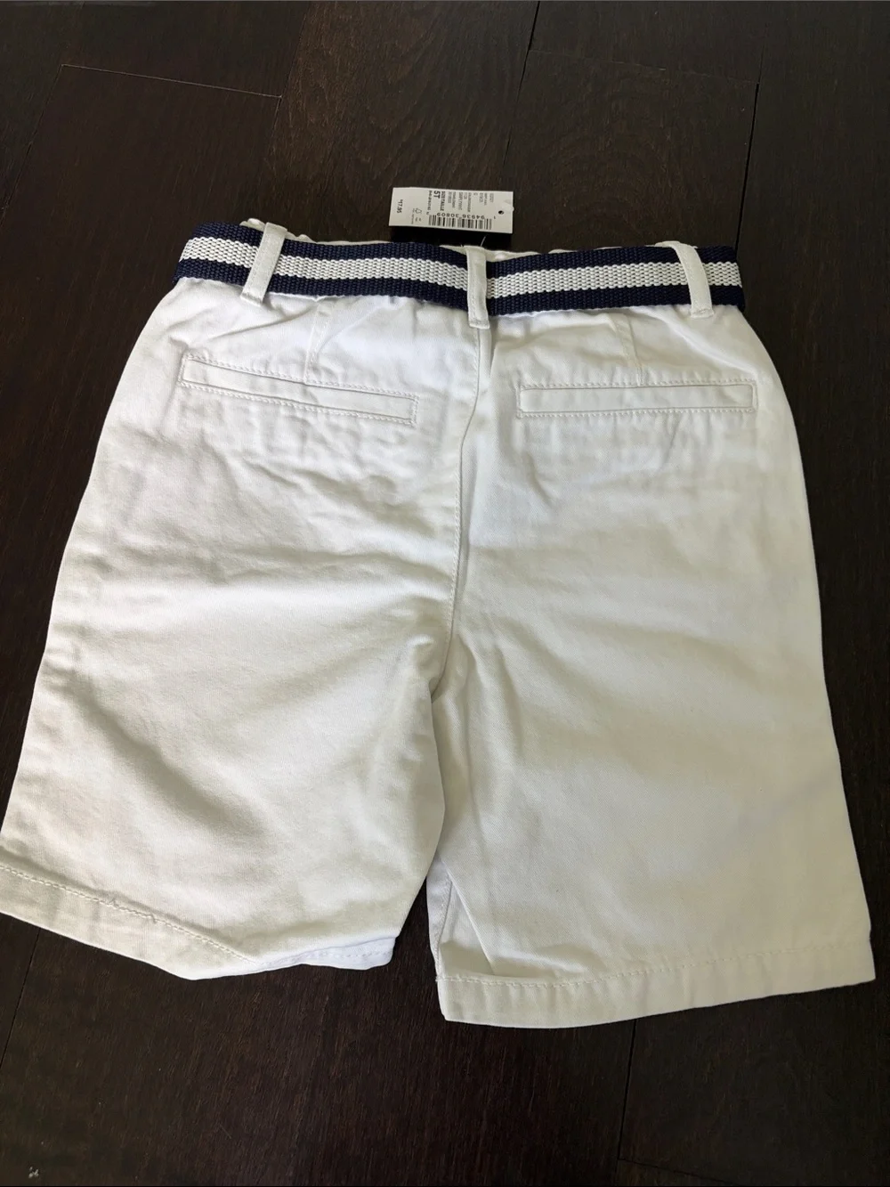 The Children's Place White Cotton Shorts with Navy Striped Belt